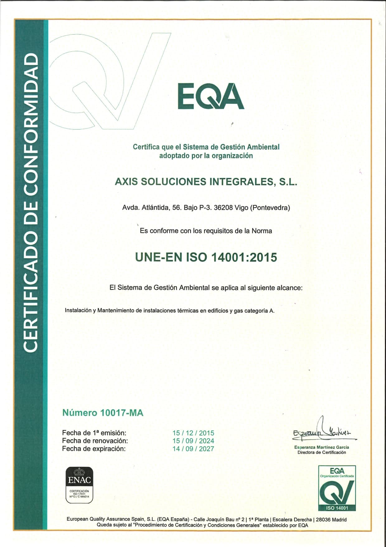 Axis Soluciones Integrales - ISO 14001