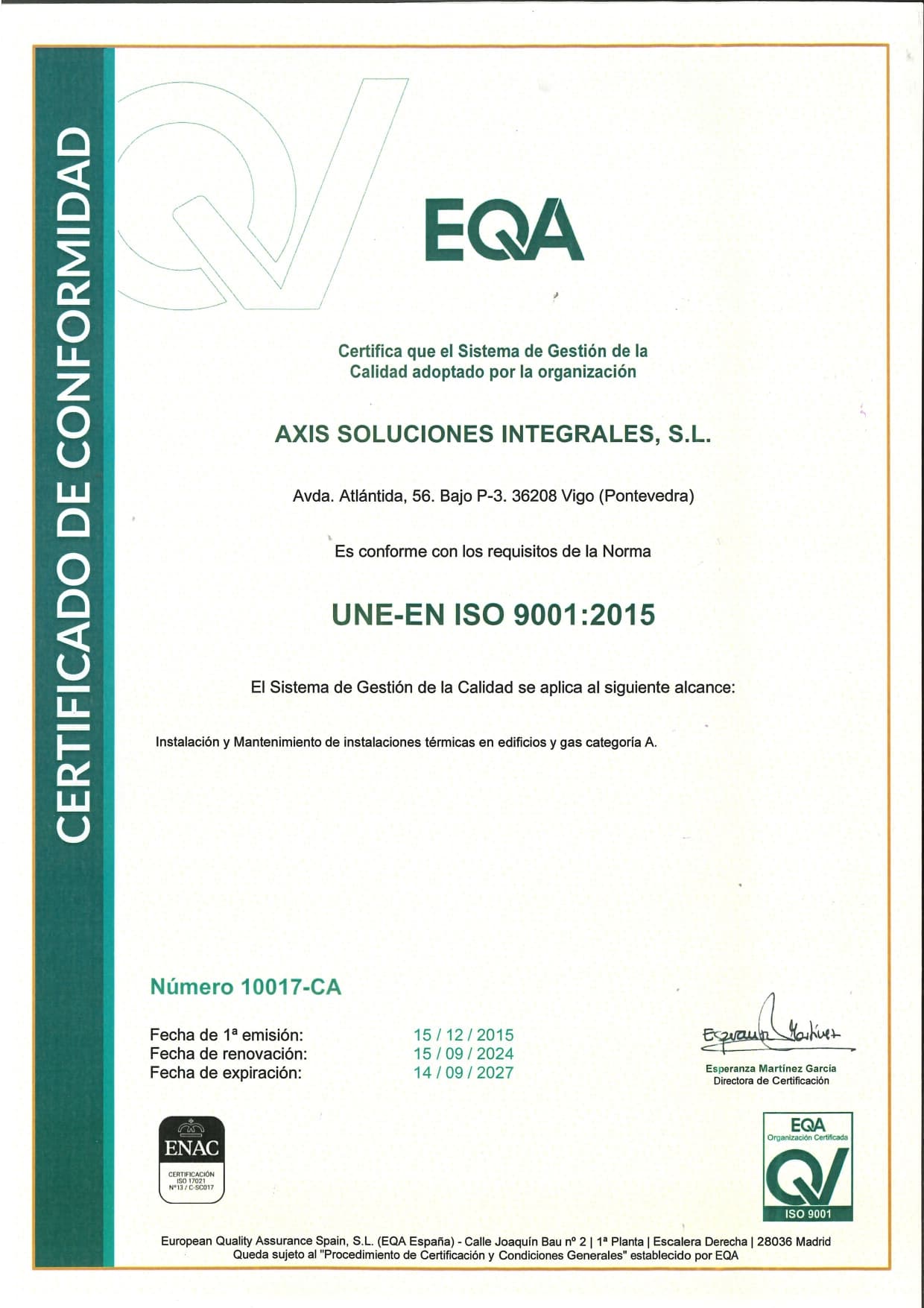 Axis Soluciones Integrales - ISO 9001